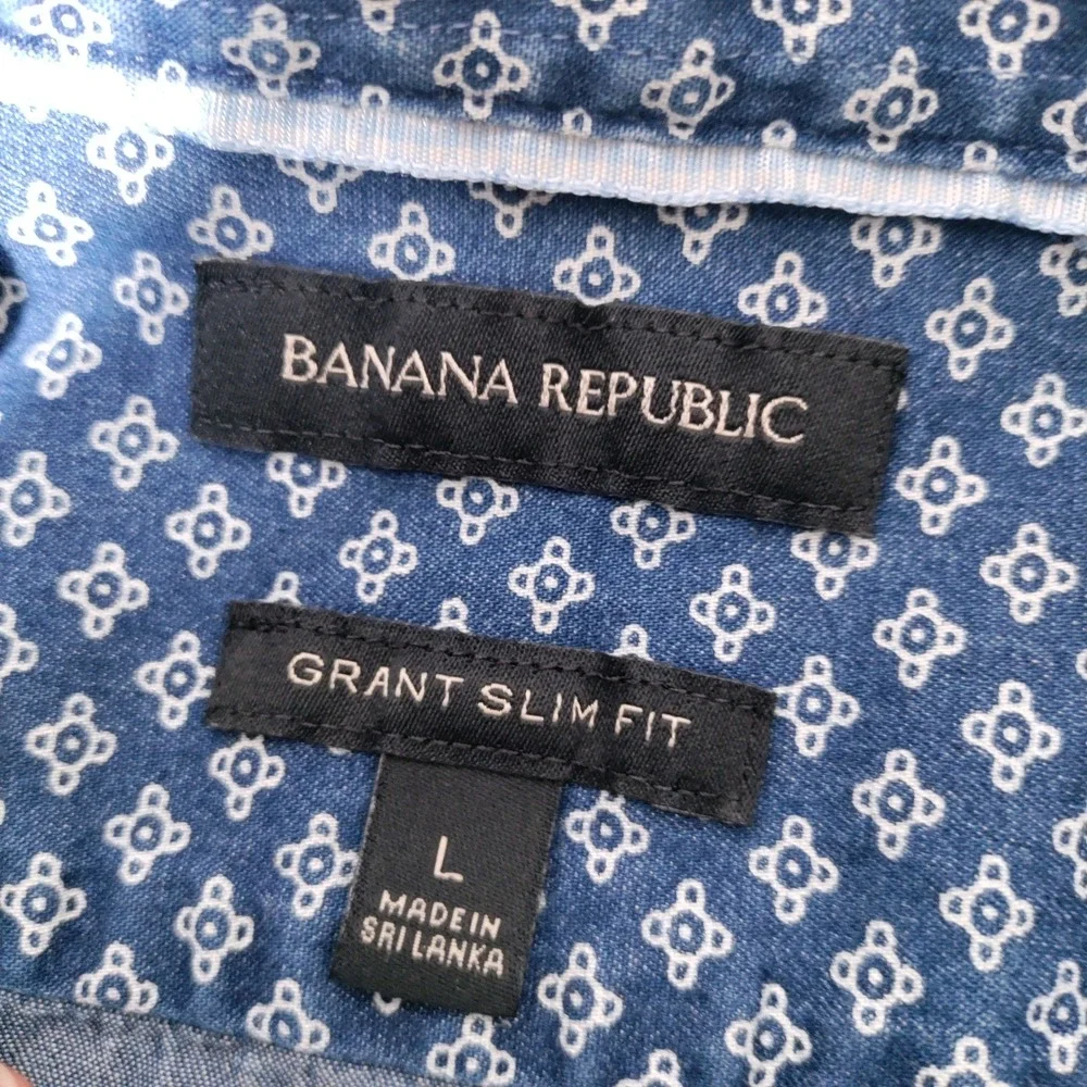 Banana Republic Grant Slim Fit Blue Geometric Button Down Shirt L - Imperfect